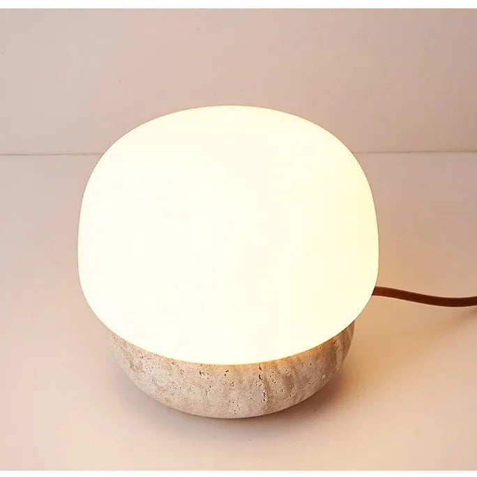 Cream-coloured retro bedside lamp with button switch and warm white bulb