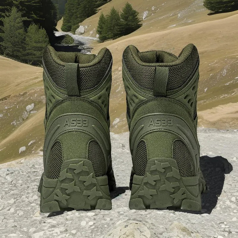 Men's black anti-skid combat hiking boots with lace-up front and rubber sole.