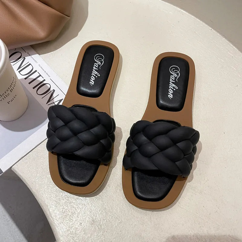 Women's plaid pattern beach sandals with thick anti-skid PVC soles in multiple colour options