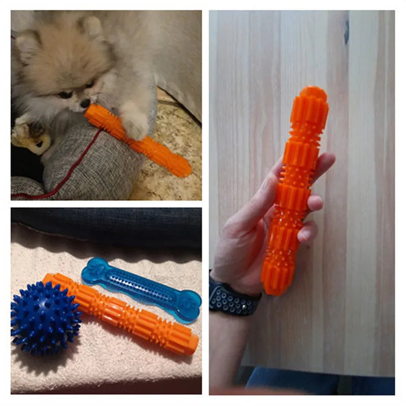 Green natural rubber dog chew toy with textured surface and hollow centre for treats.