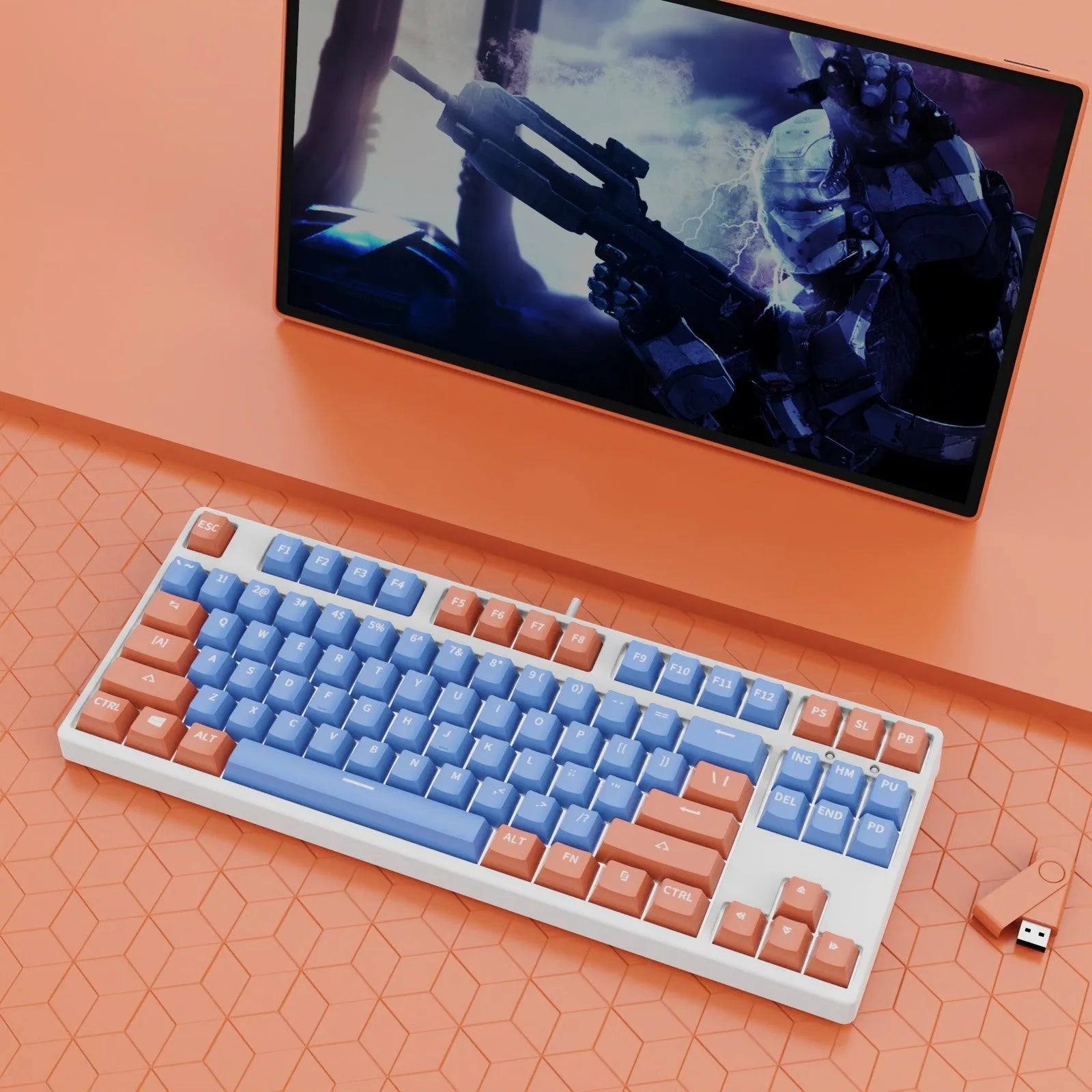 87-key hot-swappable mechanical keyboard with dual-colour backlighting and metal construction.