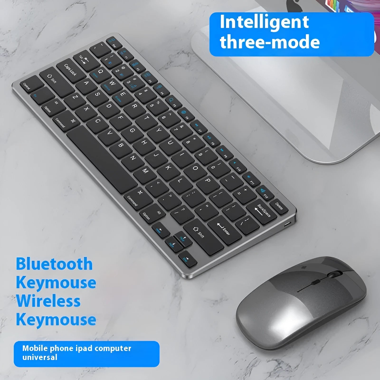 Ultra-thin wireless keyboard and mouse suit with rechargeable battery in black colour