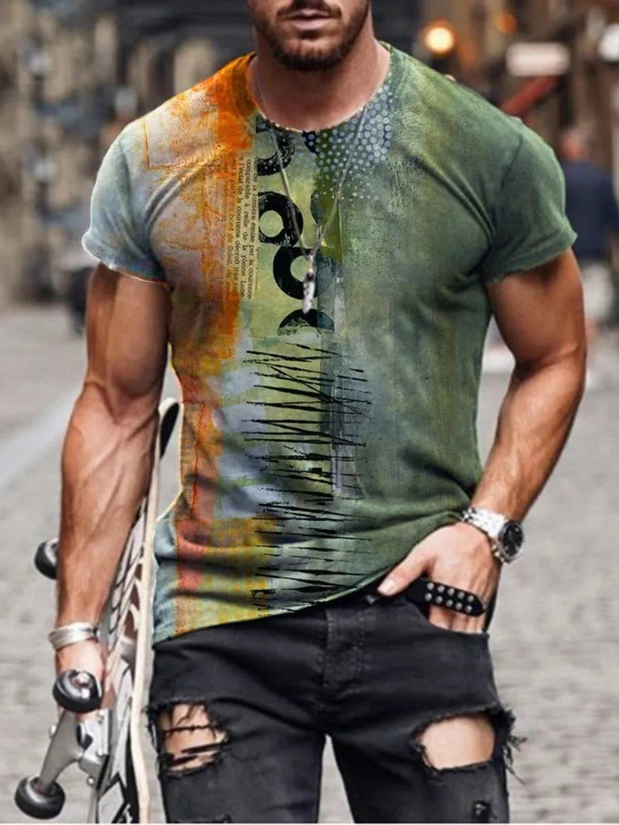 Men's camouflage pattern loose fit short sleeve T-shirt in polyester fabric