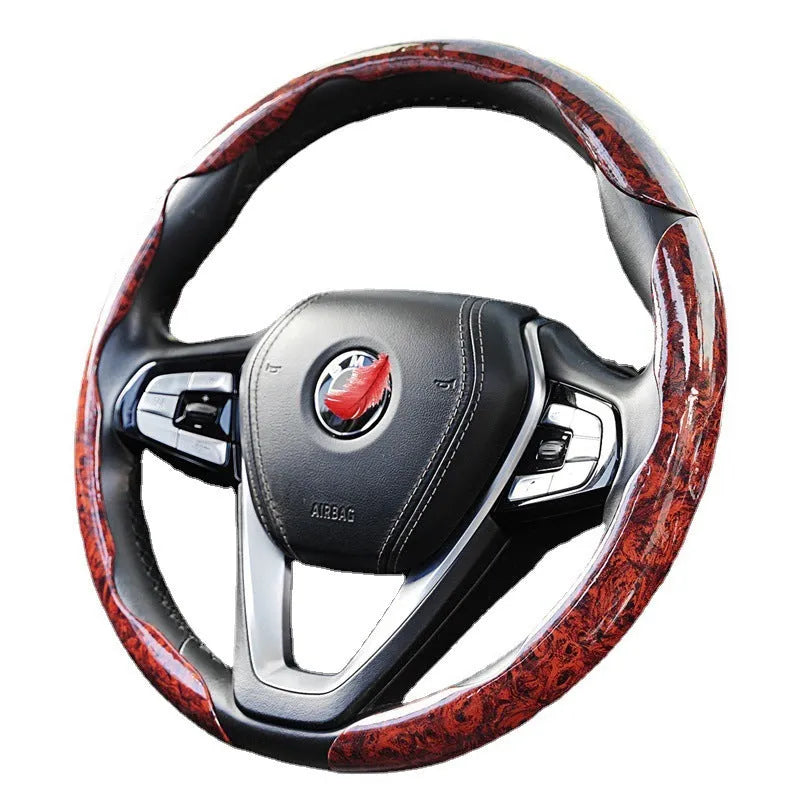 Peach wood grain artificial leather steering wheel sleeve for 38cm car wheels.