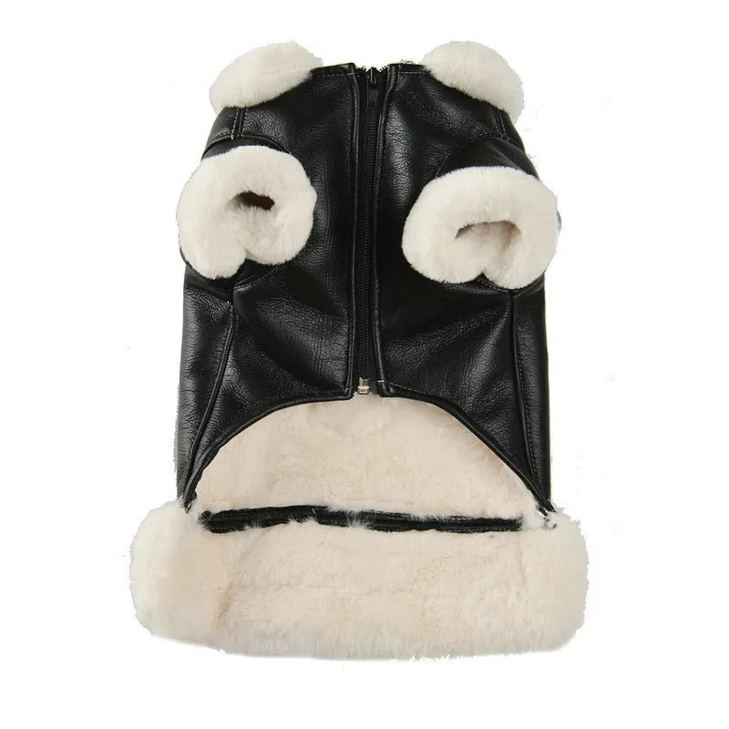 Leather dog jacket in black or brown with vest option for autumn winter pet clothing