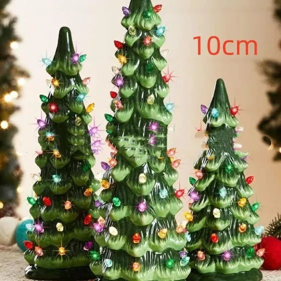 A resin Christmas tree decoration with lights, shown in a European style, suitable for indoor or courtyard use.
