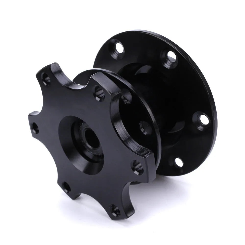 Car steering wheel quick release adapter in black, red, blue, silver, and gold colour options.