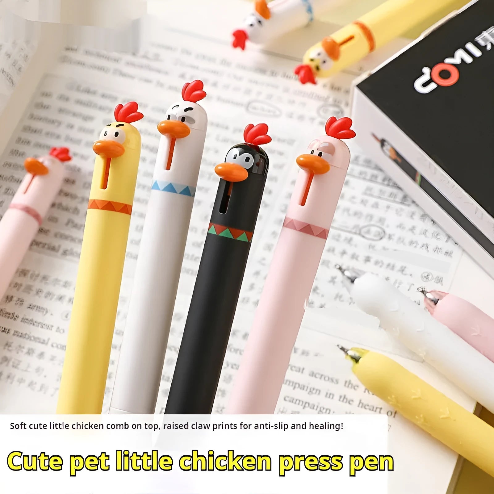 Chicken creative funny decompression press gel pen in black with 0.5mm plastic shell