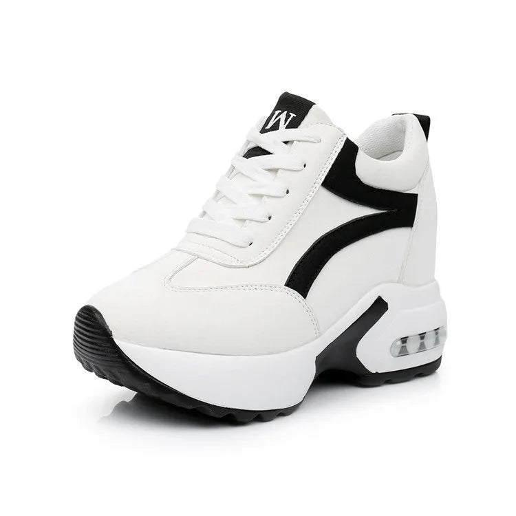 Women's white wedge platform shoes with PU upper round toe and 6-8CM heel