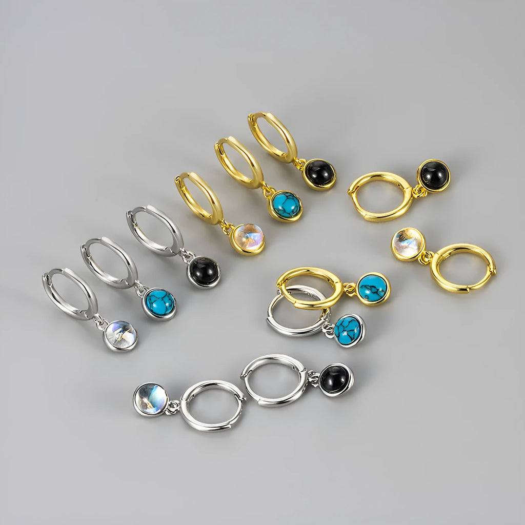 Copper earrings with electroplated gold finish and moonstone colour option for women