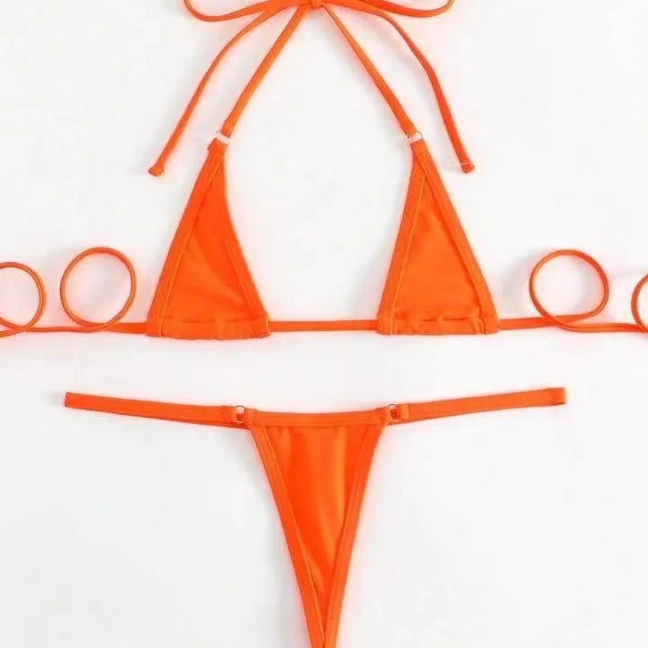 Solid colour three point backless bikini set for women in multiple colours including white and black