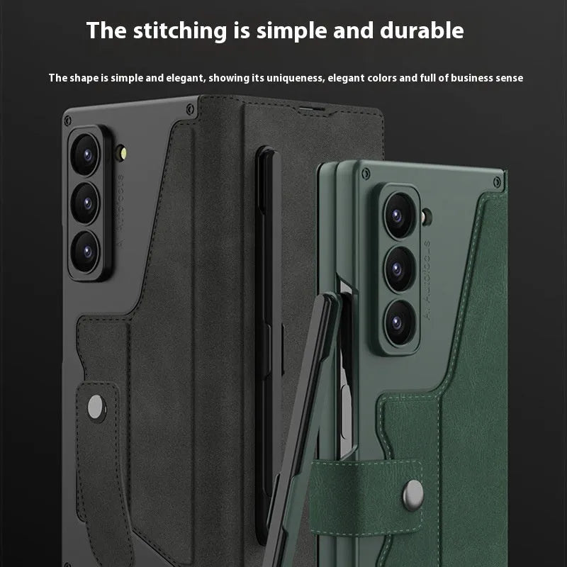 Galaxy Z Fold 6 PC phone case in black carbon fibre pattern showing back cover with hinge cutout