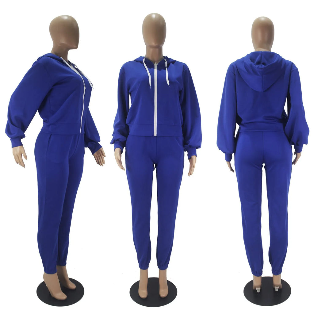 Women's casual two-piece suit with polar fleece pullover top and matching solid colour trousers