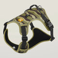 Orange oxford cloth dog harness with reflective strips and an attached hand-holding rope.