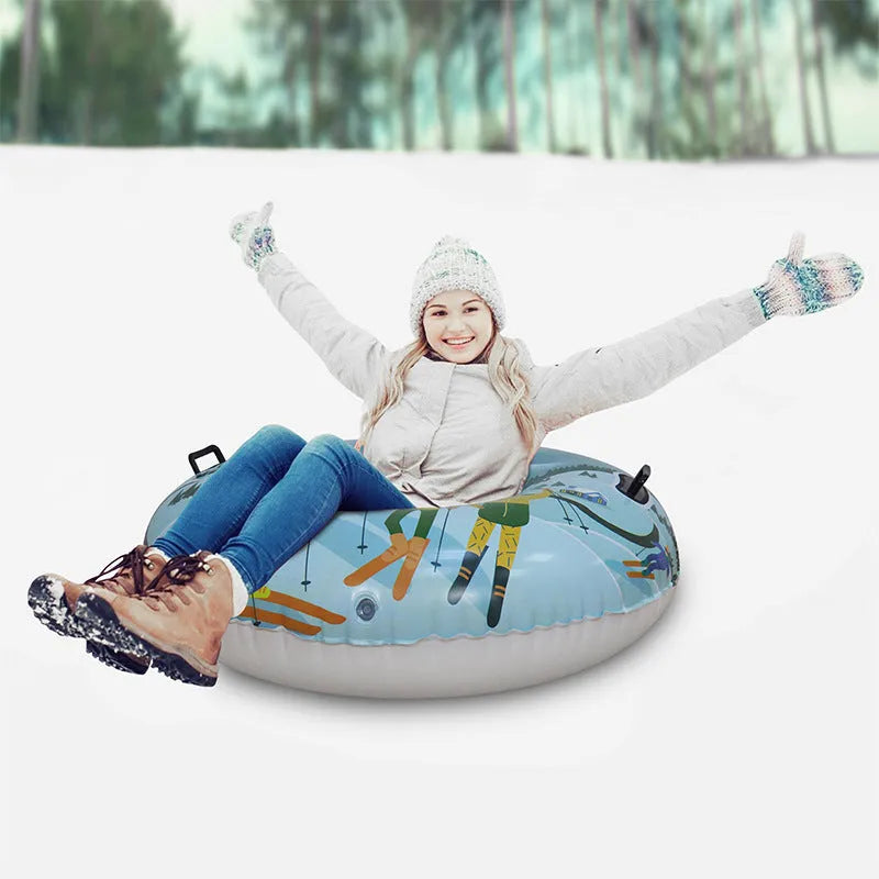 Colourful printed PVC ski ring toy for outdoor throwing games in red, blue, or mountain design.