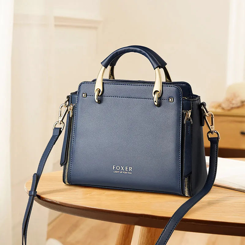 FOXER Golden Fox small retro shoulder bag in colour contrast, zipper top, soft handle, trapezoid shape