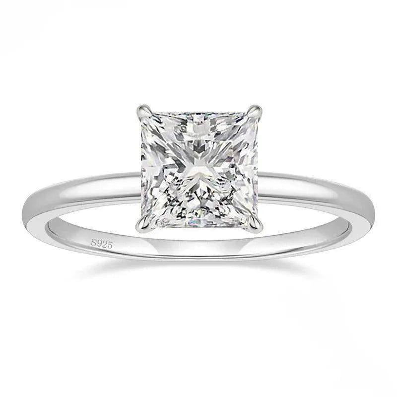 Women's simple 925 silver geometric ring with zirconium centrepiece in gold rose gold or silver finish