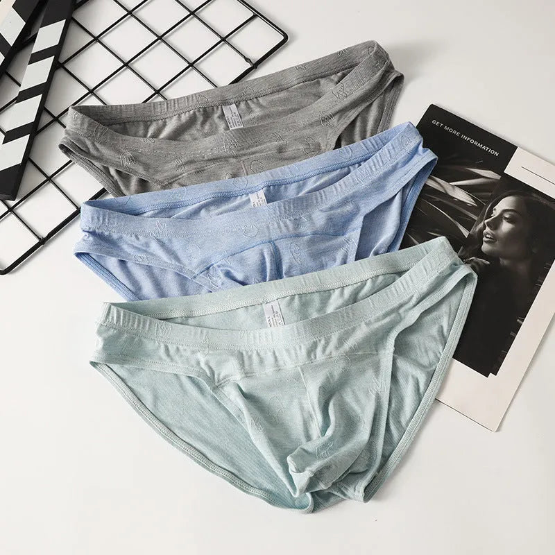 Modal low waist jacquard briefs in dark grey, green, sky blue, pink and colourful blue.