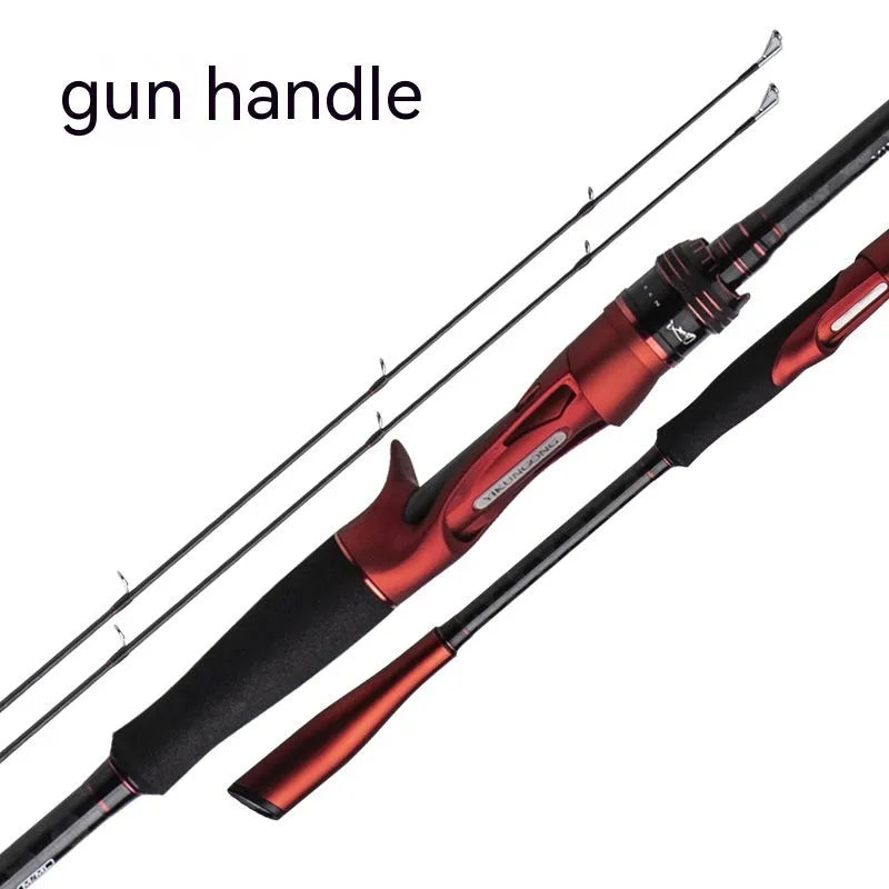 Carbon ultralight fishing rod showing straight handle and pikestaff style options in two different lengths
