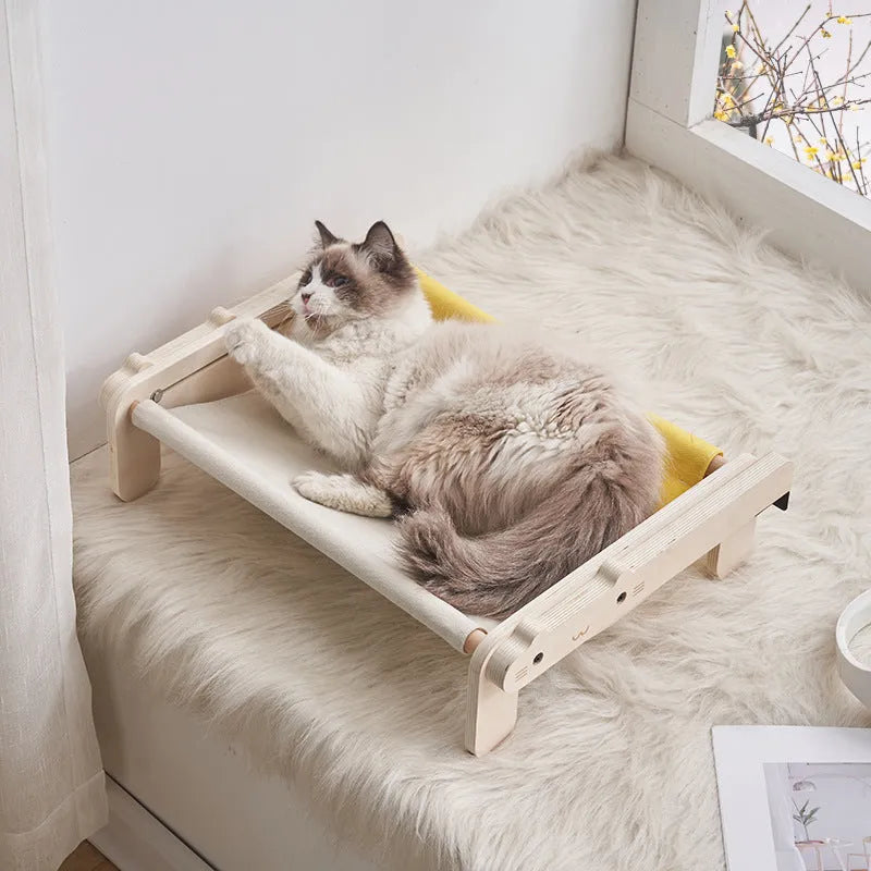 Solid wood pet bed with removable cushion in grey blue colour option