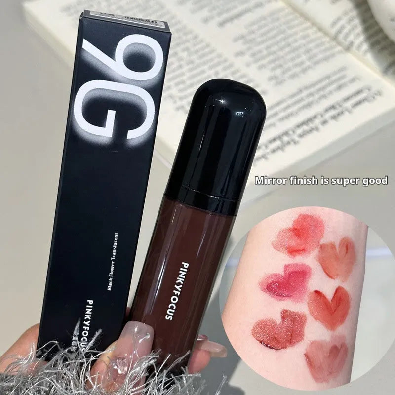 Black Shiny Makeup Mirror Lip Lacquer in six matte colour options including tomato, orange brown, and rose shades