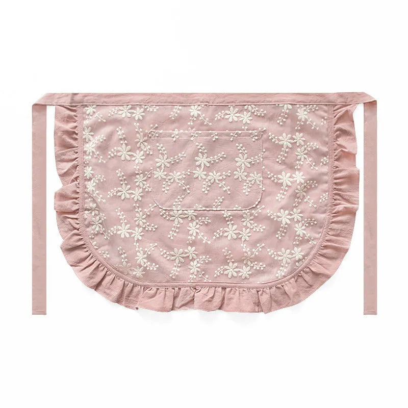 Minimalist cotton linen X-strap kitchen apron in solid colour with lace detailing