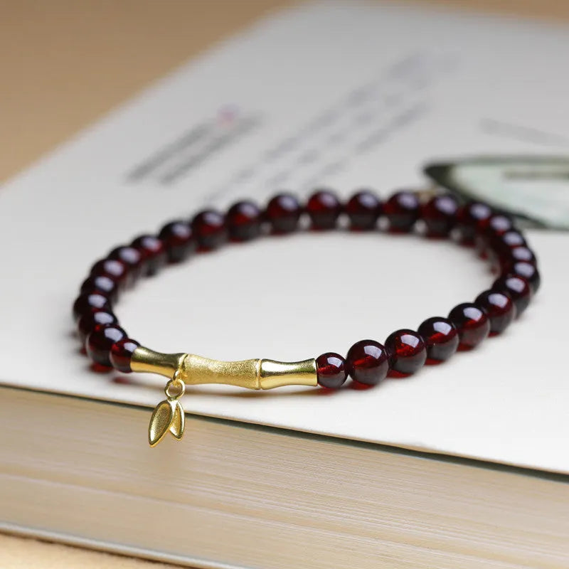 6mm natural garnet bamboo joint single ring bracelet with manual processing