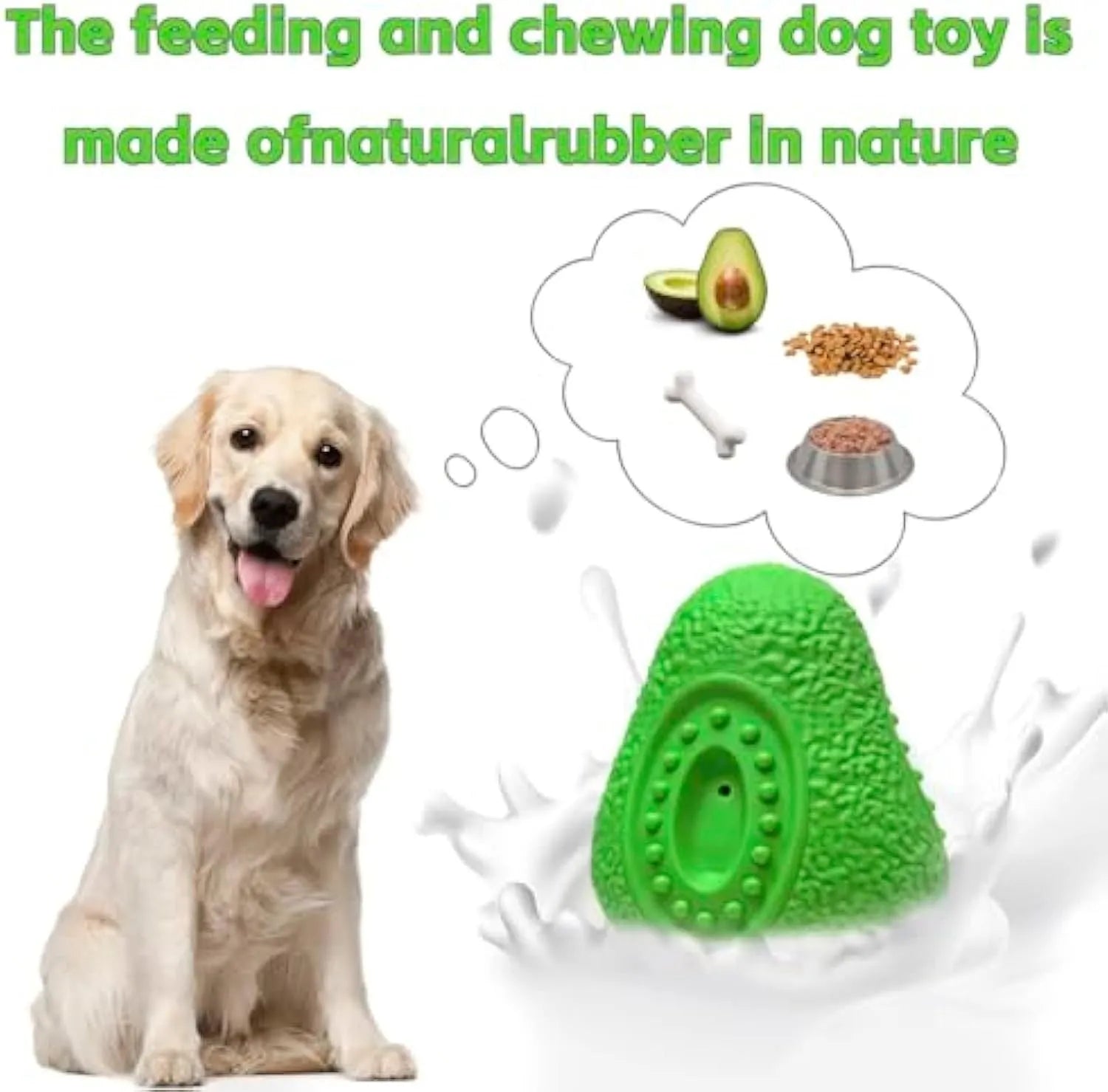 Green avocado-shaped heavy duty rubber dog chew toy for aggressive chewers on a white background.