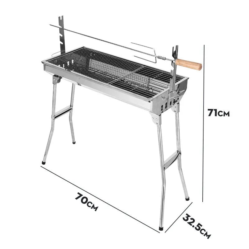 Large stainless steel flip charcoal barbecue oven with checked iron grills