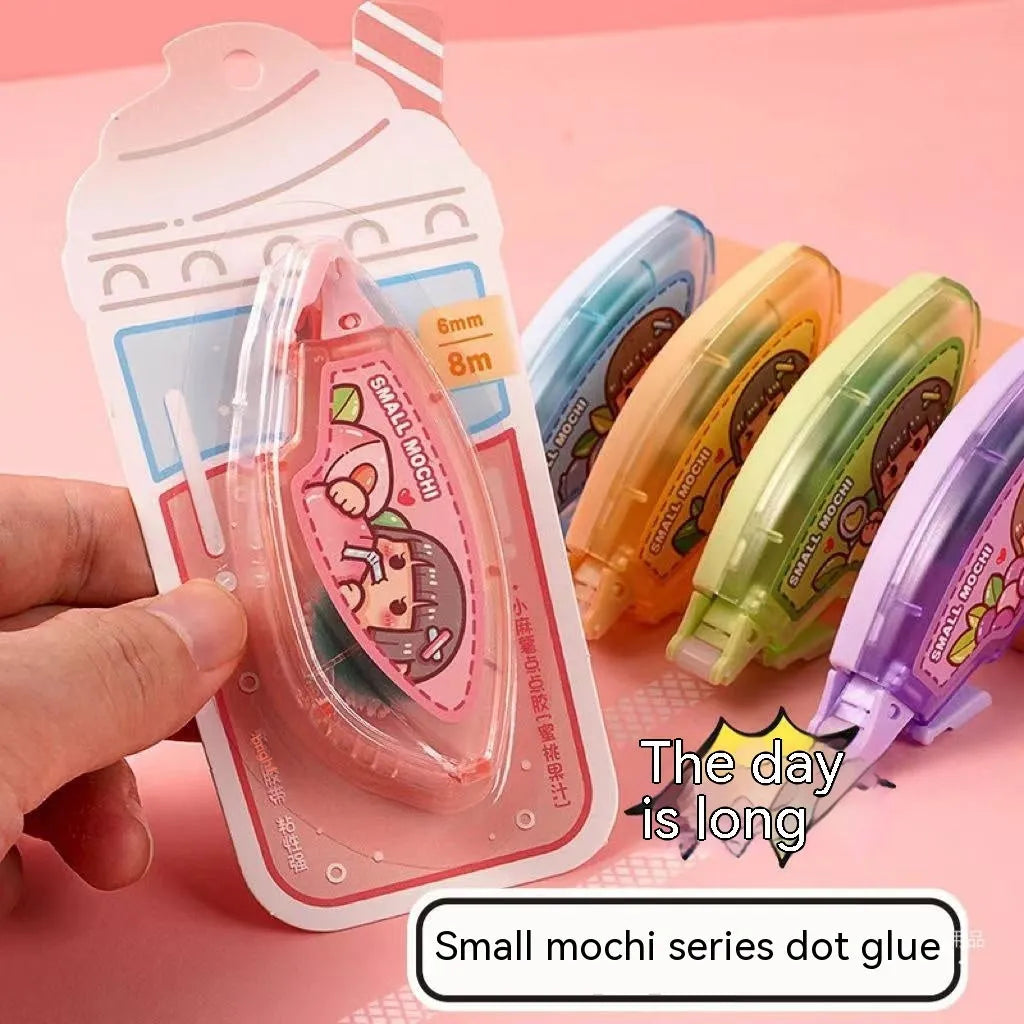 Cute fruit juice colour dotting glue with plastic applicator for double-sided traceless adhesion