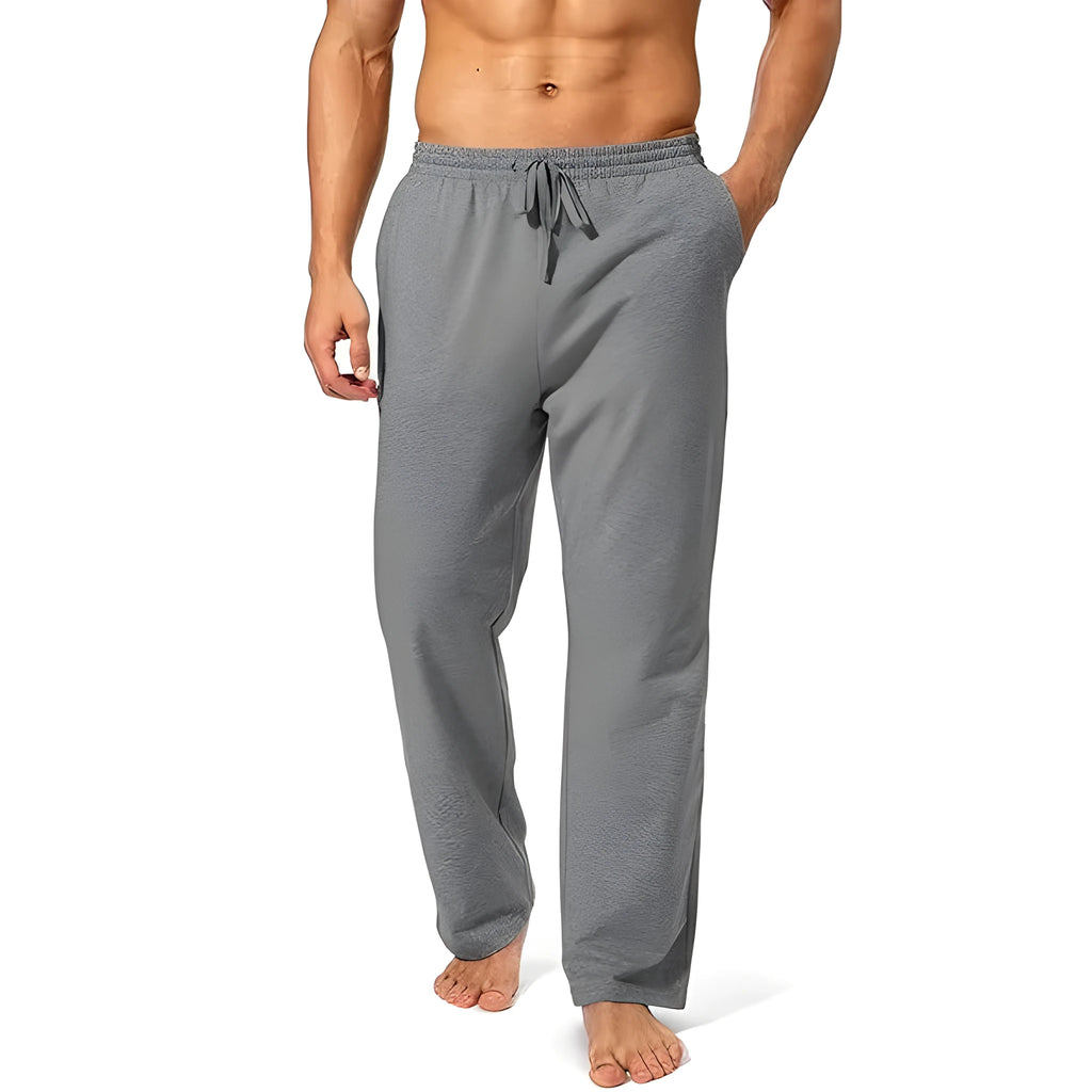 Men's loose fit quick-dry casual trousers in solid colours with mid-waist design