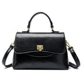 Women's large-capacity soft PU shoulder tote bag in black with horizontal square shape and sewing line detail