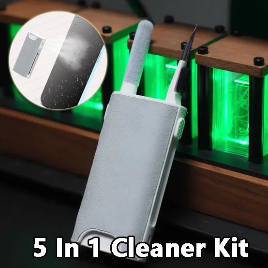 5-in-1 screen and earphone cleaning kit with integrated brush, sponge and metal tip tools