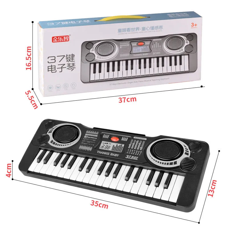 Black plastic 37-key electronic organ toy for children aged 4-6