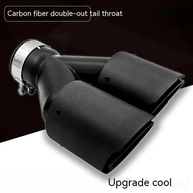 Black carbon fibre car exhaust pipe with dual outlet tail nozzle for vehicle modifications