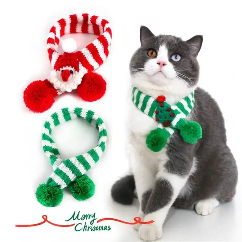 Handmade green knitted adjustable dog scarf collar on small pet