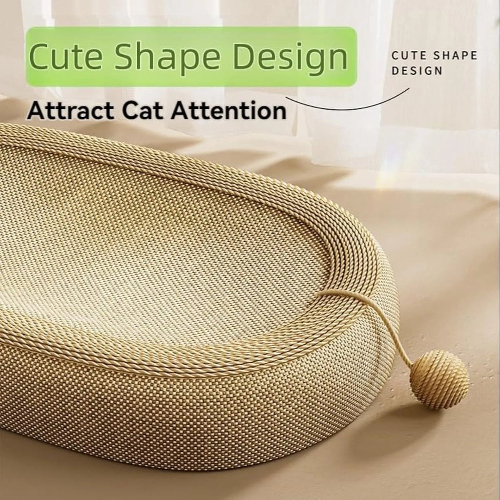 Large brown sisal cat scratching board with soft grey lounge platform