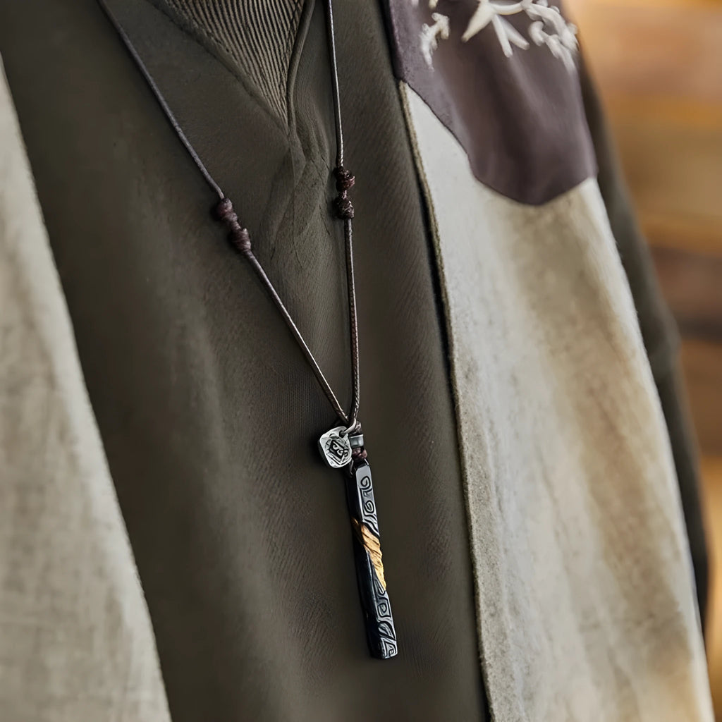 Handmade sterling silver men's necklace with 24K gold inlay gemstone detail full gold wrap style