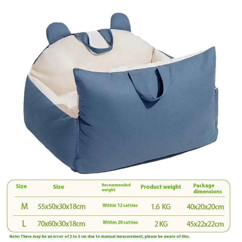 Removable washable car kennel for dogs in beige colour options, shown in a vehicle boot.