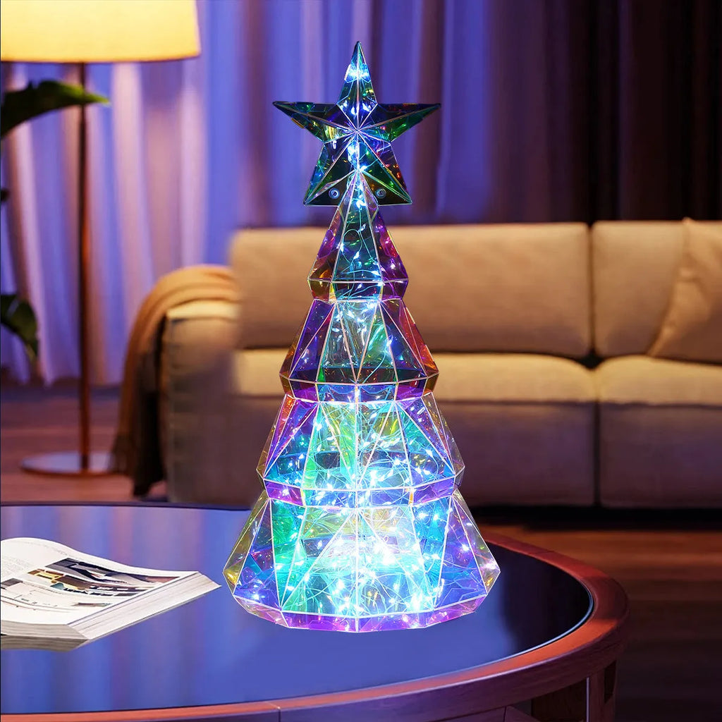 Colourful cartoon Christmas tree light decoration on a white background