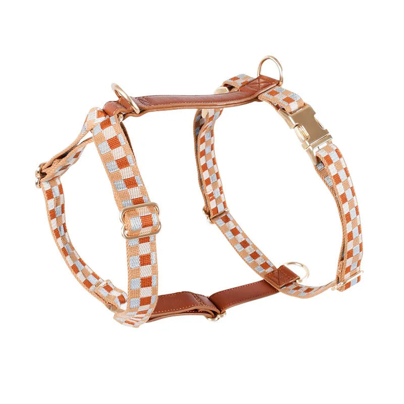 I-shaped pet chest harness traction rope set with collar and 150cm rope in leather rib fibre