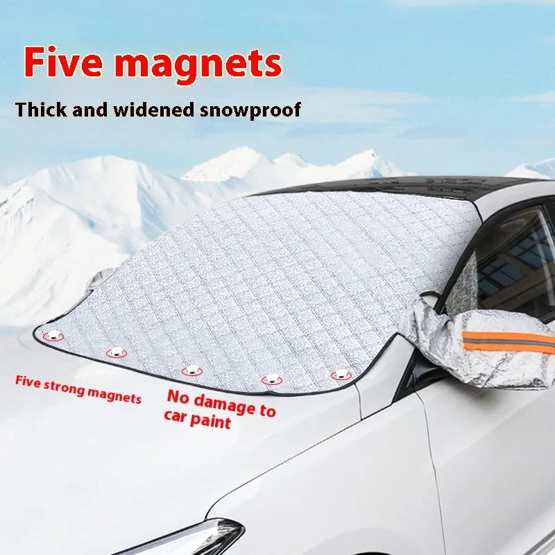 Thickened aluminium foil winter car cover for SUV windshields with magnetic fasteners and reflective stripes