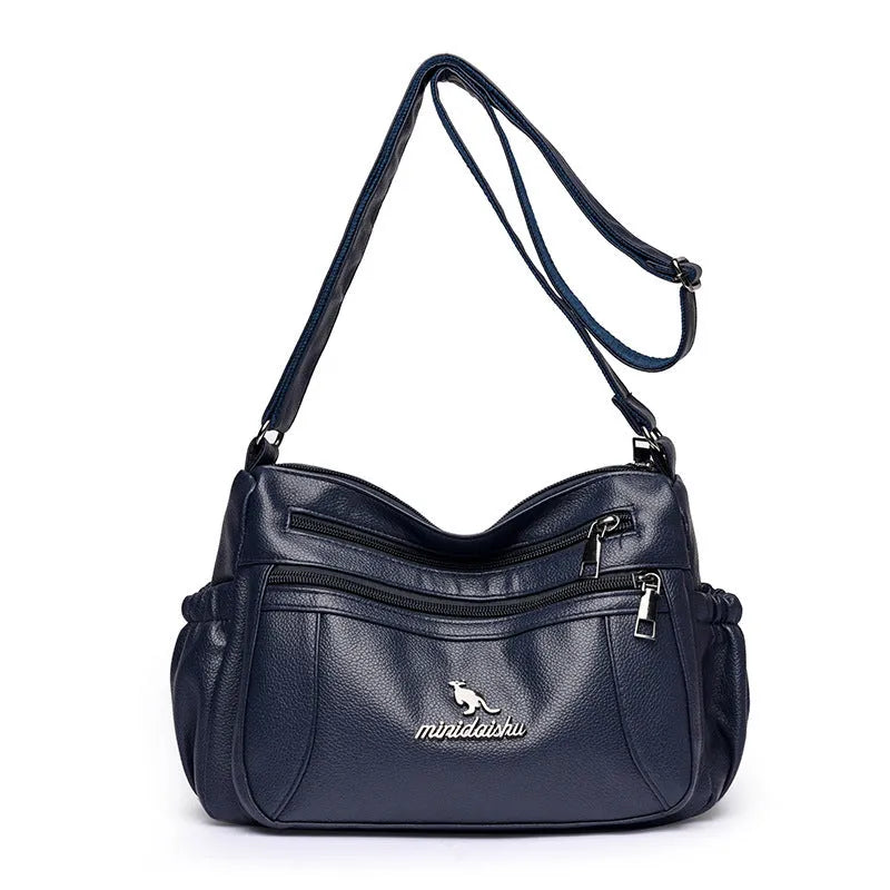 Urban simplicity PU leather cross body bag with stitching details, large capacity multi compartments, available in six colours