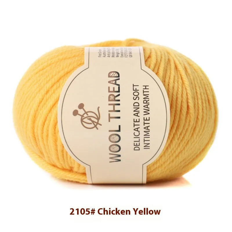 A roll of hand-knitting wool yarn in one of 30 colours, such as beige camel or rose red, for baby clothes.