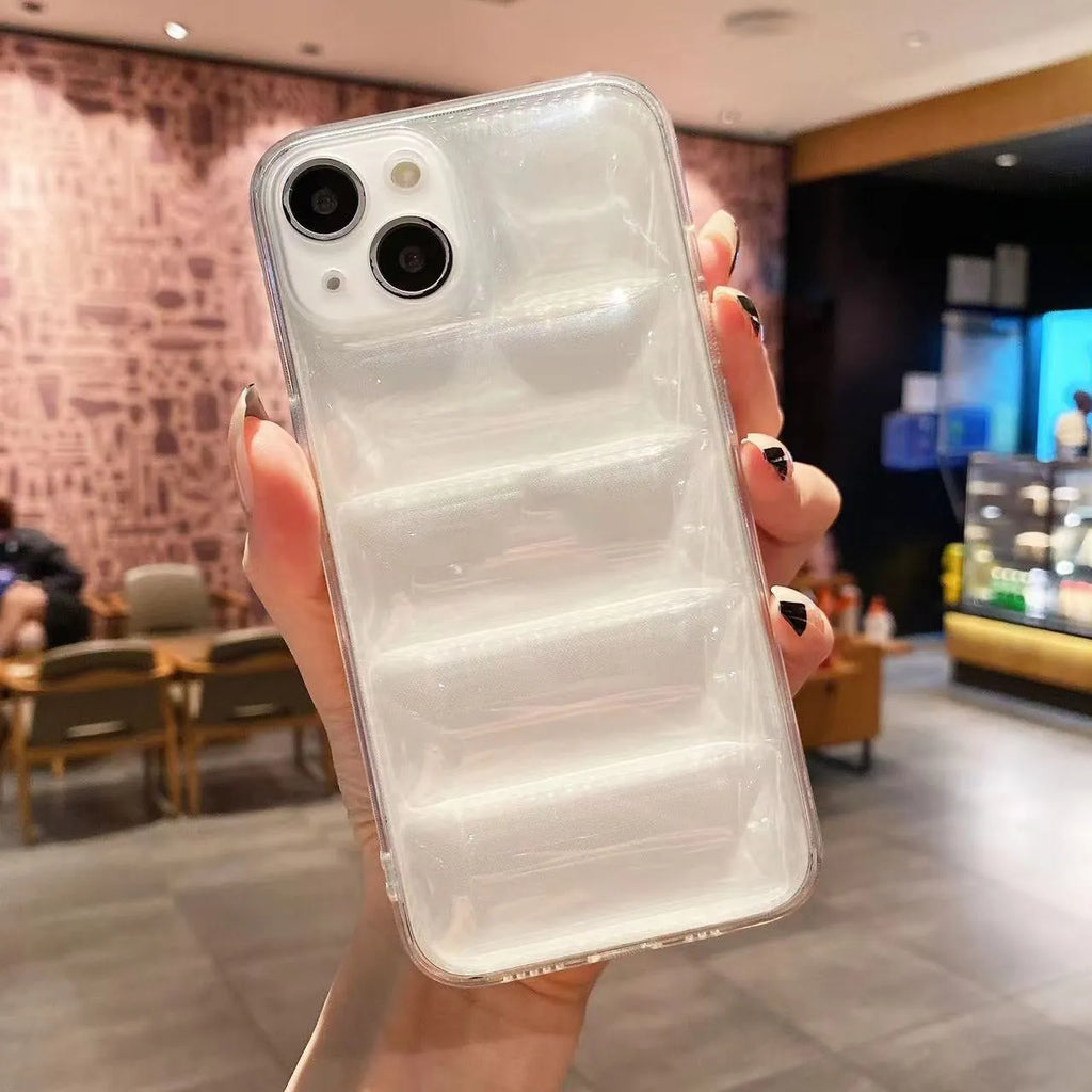 Transparent purple down jacket texture TPU phone case with fine hole cutouts for iPhone