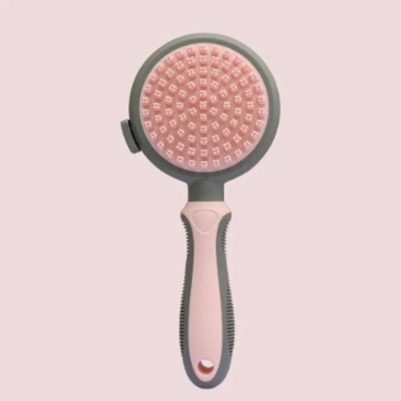Green and pink two-sided pet brush with retractable slicker brush and silicone octopus-teethed massager