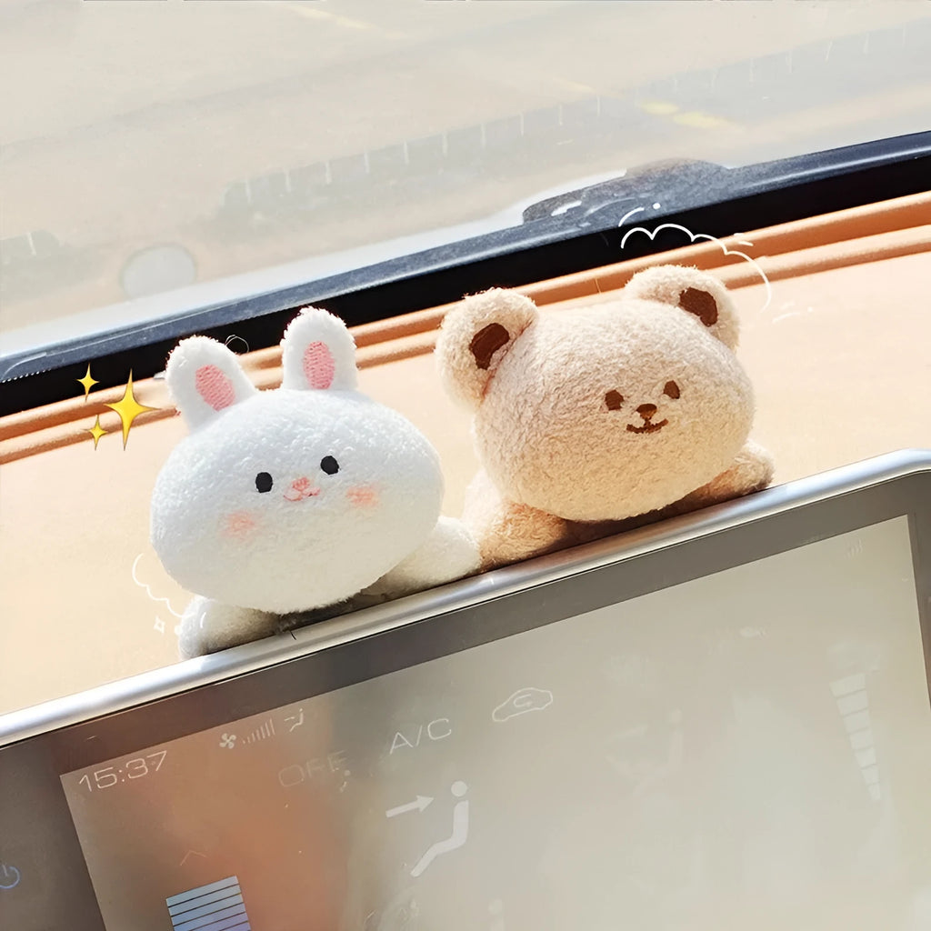 Cute fabric plush doll decoration for car centre console in bear and rabbit cartoon designs