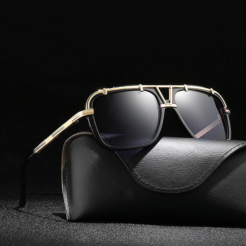 Unisex large frame PC sunglasses in bright black frame plain light for driving and outdoor activities