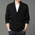Men's Korean style jacquard knitted cardigan jacket in straight cut with thickening construction