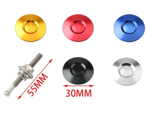 30mm diameter aluminium alloy button-type car cover lock in silver, shown with iron screw.